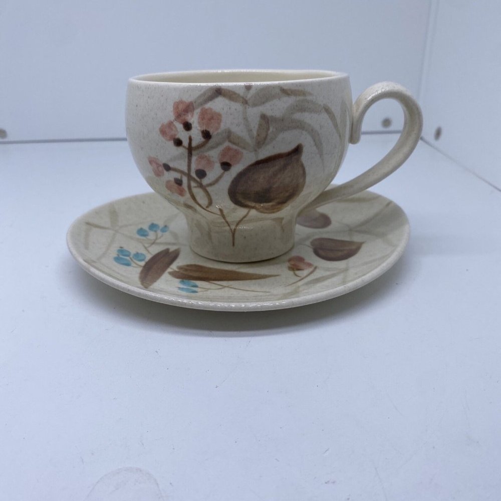 Vintage Red Wing Pottery Cup and Saucer Set Random Harvest Mid Century 1950s